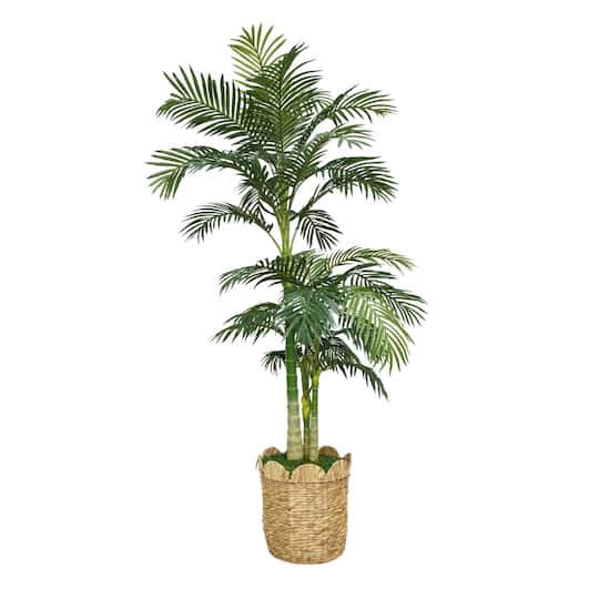 House of Silk Flowers 84" Golden Cane Palm in Natural Hyacinth Basket